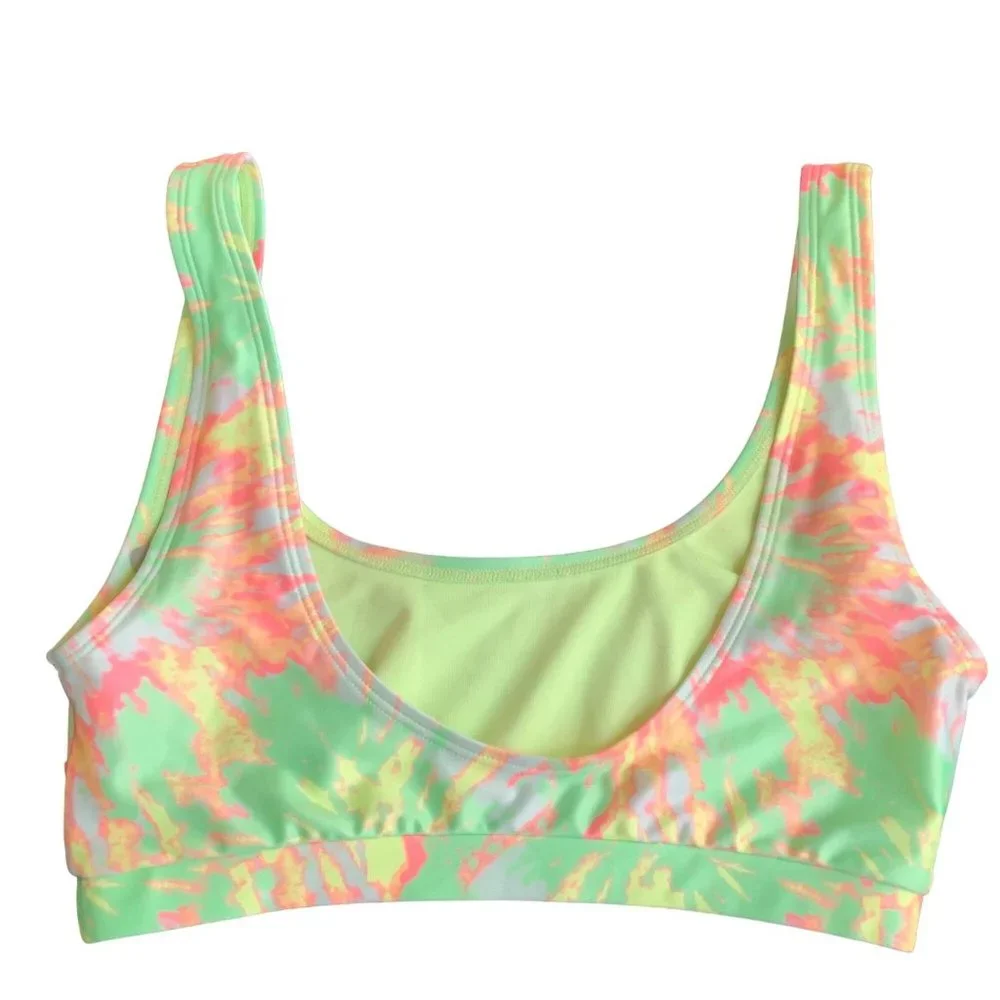 H & M Neon Green Yellow Burst Square Neckline Print Bikini Top Bathing Swim S - Picture 5 of 11